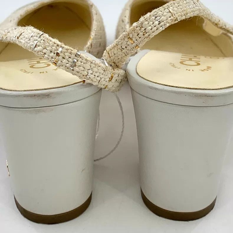 Chanel Chanel White woven tweed stitching thick high-heeled sanda Size US 7 / IT 37 - 8 Thumbnail