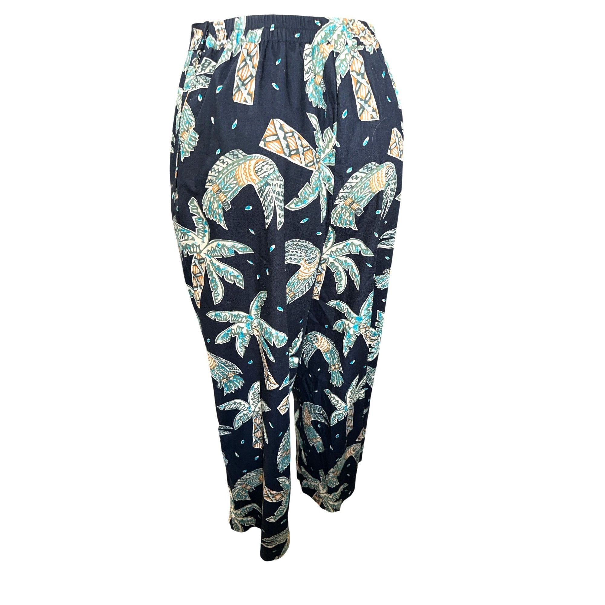 Other CCC Vintage Boho Black Wide Leg Pants With Leaf Print Elasti Size 26" / US 2 / IT 38 - 3 Thumbnail