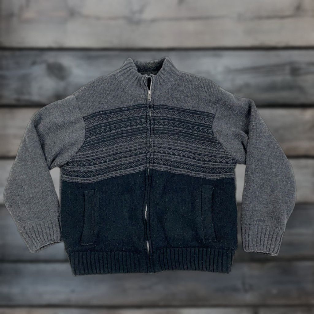 Vintage Icelandic Sherpa Lined Zip Sweater Adult XL Gray Black Geometric Chunky Knit Size US XL / EU 56 / 4 - 1 Thumbnail