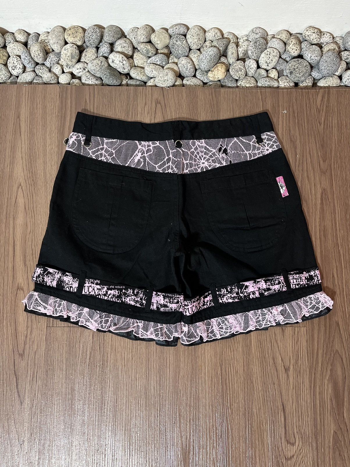 Beauty Beast × Japanese Brand × Seditionaries Mad Punks poem pink strap brocade Y2K short pant Size 31" - 2 Thumbnail