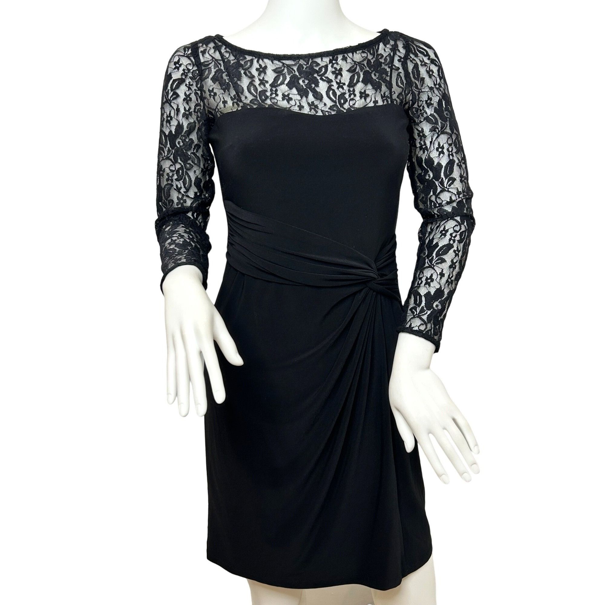 Chaps Chaps Black Lace- Trimmed Mini Dress S Petite Sheath Long Sl Size S / US 4 / IT 40 - 1 Thumbnail
