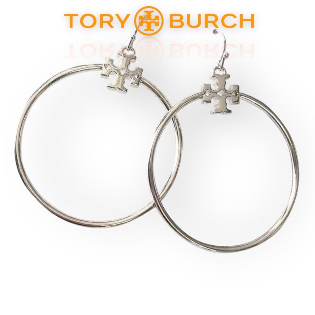 Tory Burch Tory Burch Silver Stacked T Logo Hoop Earrings Size ONE SIZE - 3 Thumbnail
