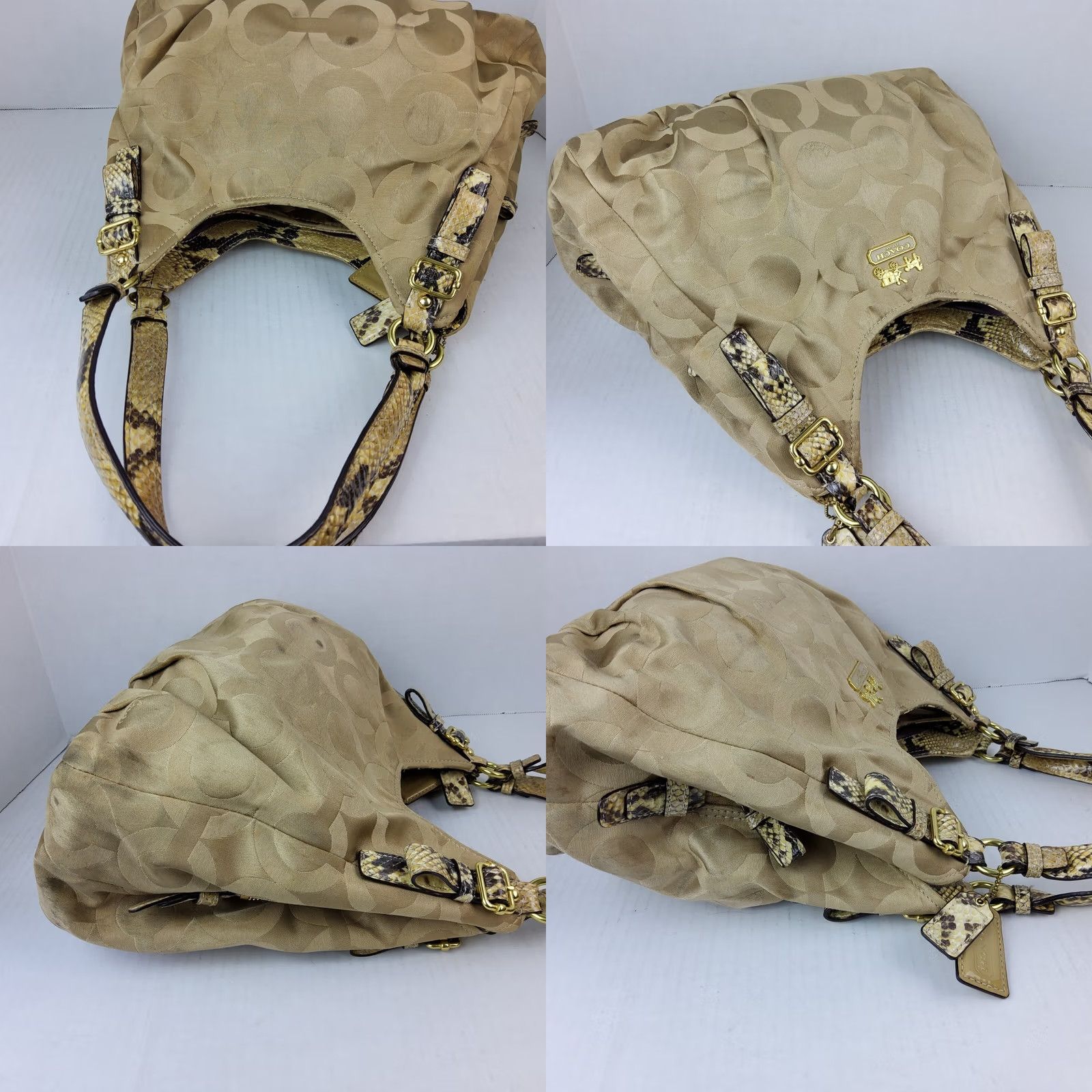 Coach Coach Op Art Snake Trim Shoulder Bag Purse, Signature 17689, Brown, Women, Fabric, Shoulder Bag, Snake Theme, 14x9.5x4, Pre-owned Size ONE SIZE - 9 Thumbnail