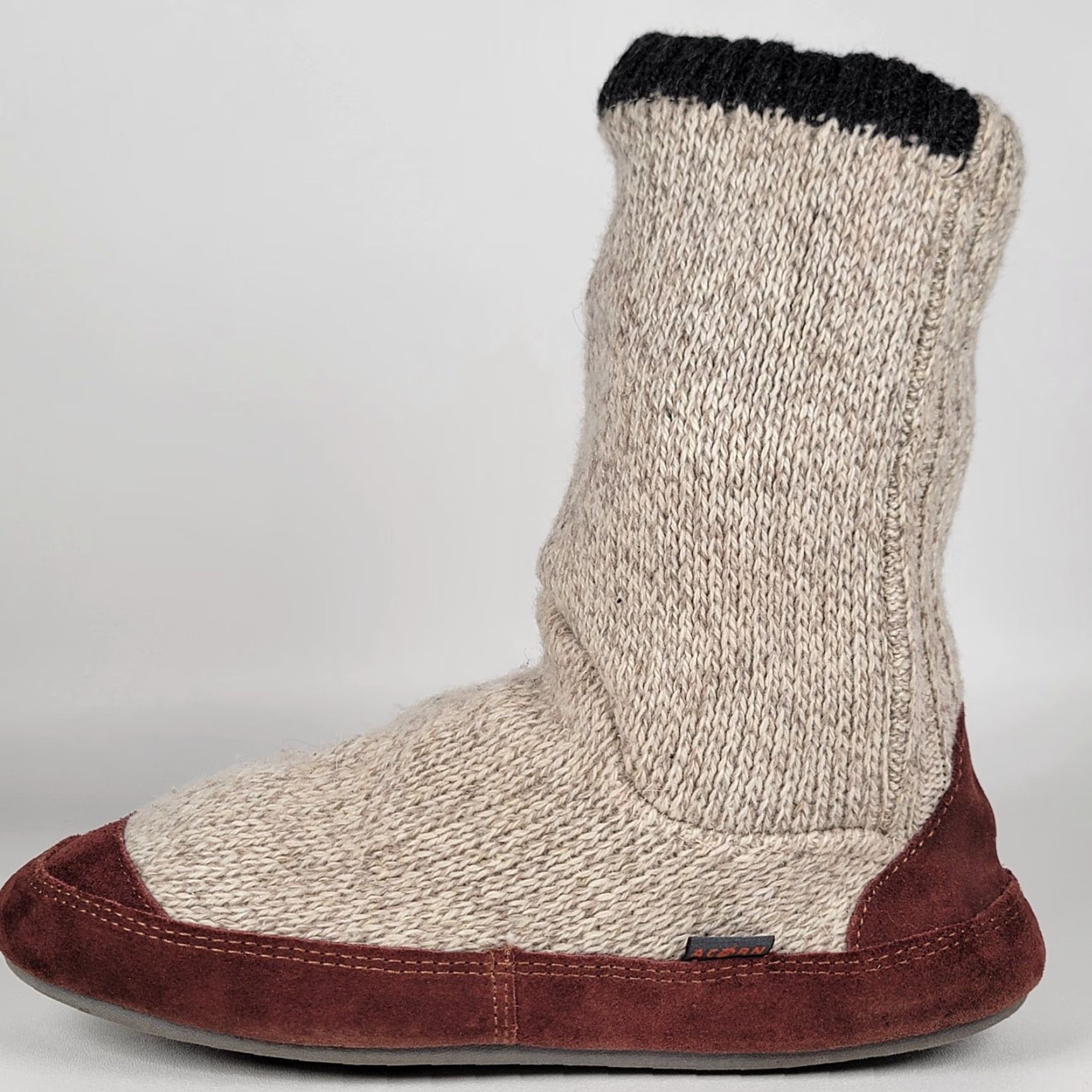 Vintage Acorn Men's Slouch Boots 9-10 Non-Slip Sole Biege Ragg Wool Brown Suede Size US 9 / EU 42 - 6 Thumbnail