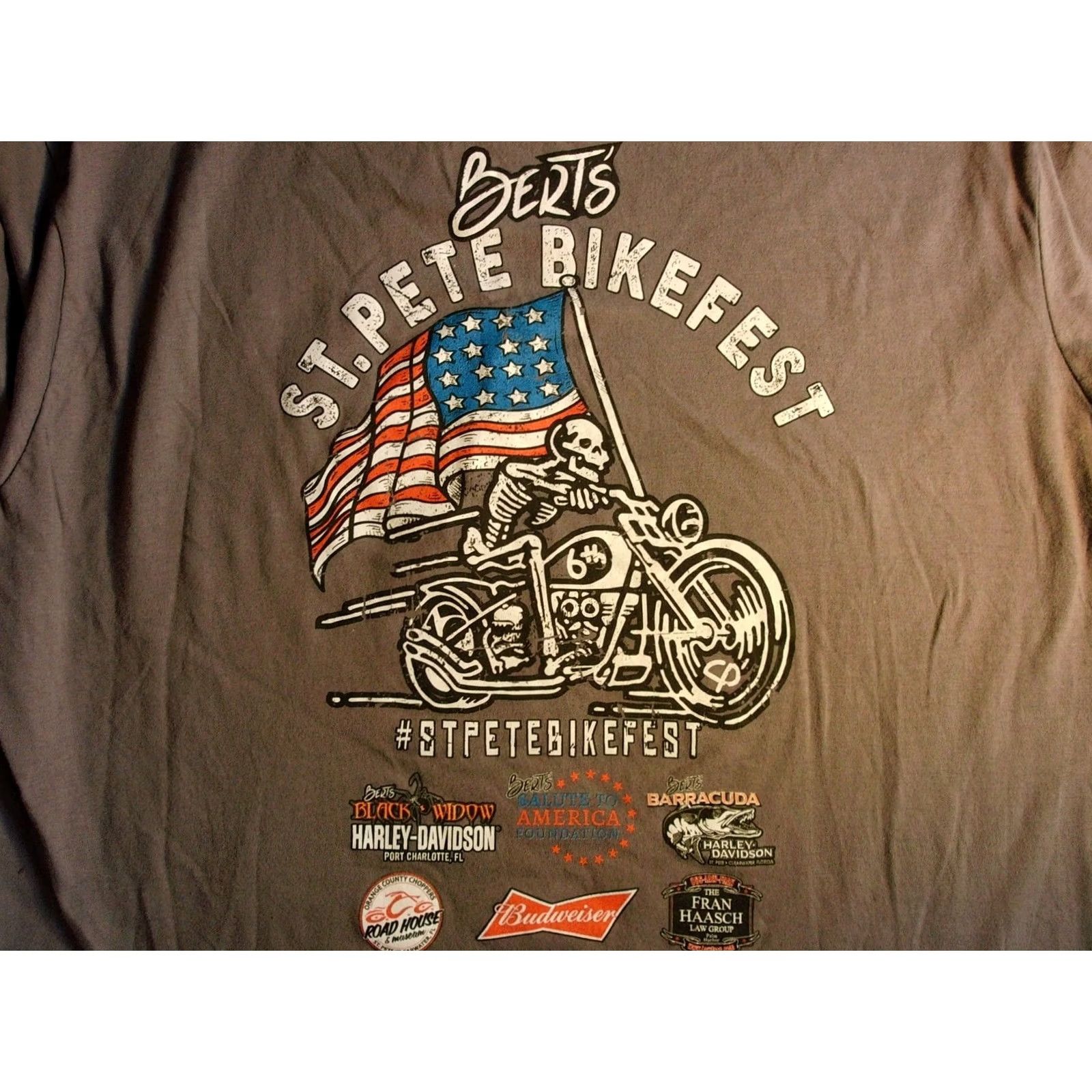 Gildan BERTS St Pete Beach Bikefest 2023 t shirt Men's XL Harley Barracuda Gildan Cotton Black Graphic Print Double-Sided Vintage: No Woman/Men? Size US XL / EU 56 / 4 - 4 Thumbnail