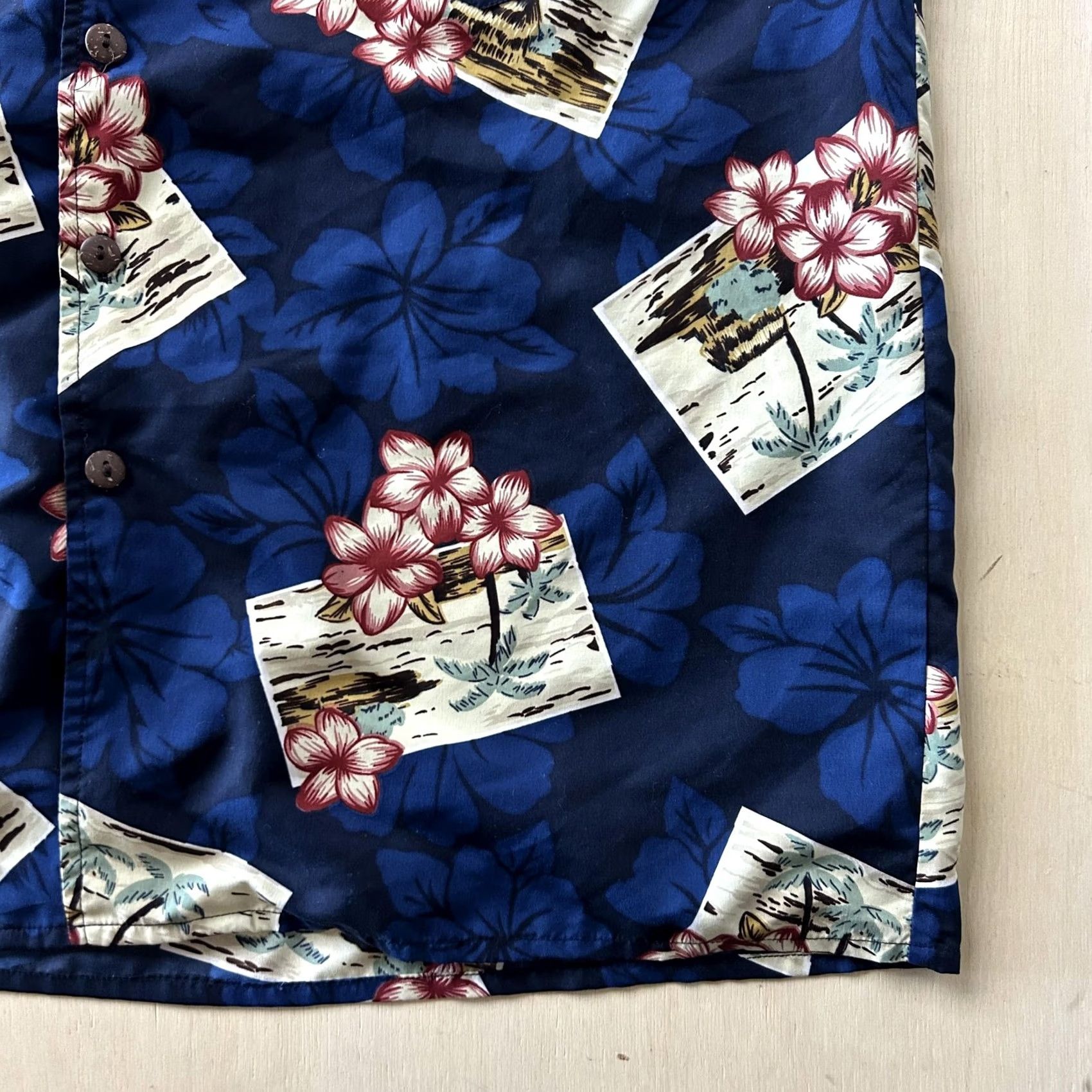 Vintage Montage Shirt Mens Large Blue Floral Hawaiian Short Sleeve Button Up Tropical Size US L / EU 52-54 / 3 - 2 Thumbnail