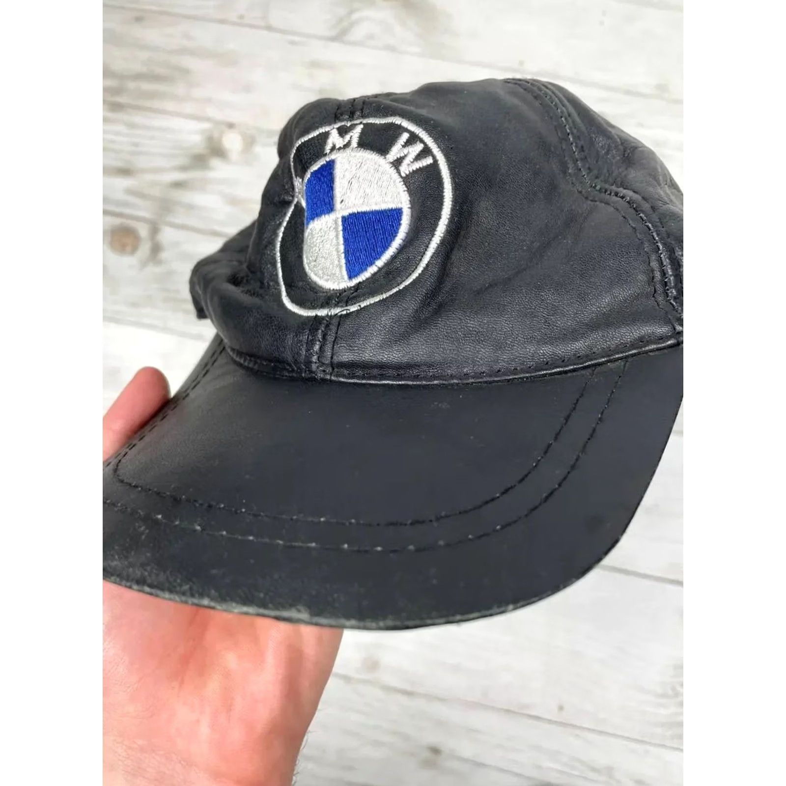 BMW VINTAGE BMW Cap Hat Leather Big logo 90s Racing Nascar One Size Black Men Size ONE SIZE - 6 Thumbnail