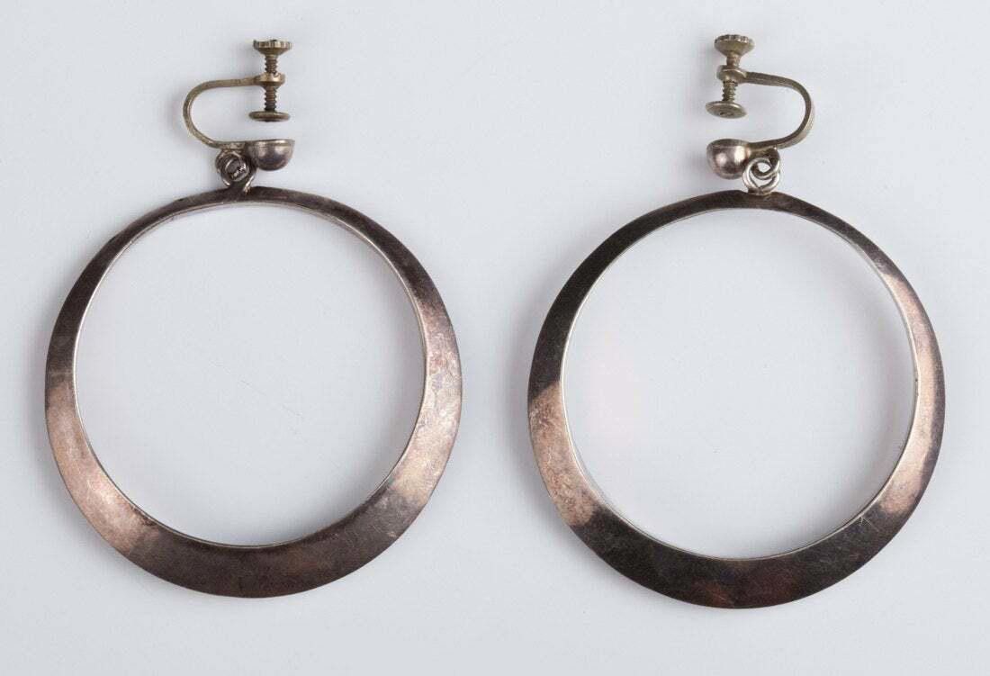 Handmade Mexican Sterling Silver Dangle Hoop Earrings Size ONE SIZE - 1 Thumbnail