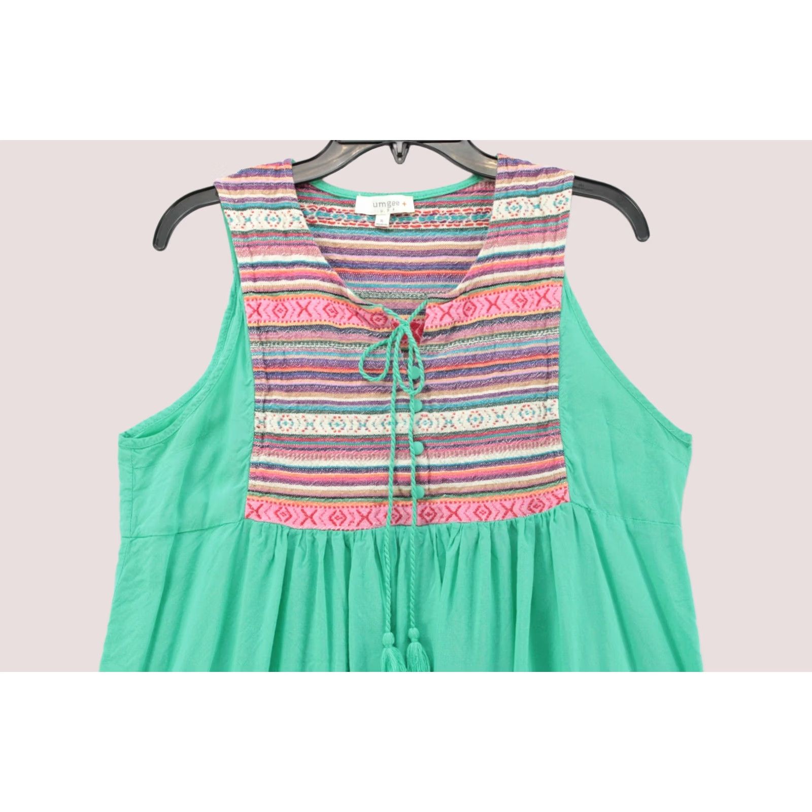 Vintage UMGEE Tunic Tank Top Womens XL Green Sleeveless Boho tribal print Tassel Peasant Cotton Polyester Shirt Tank Size XL / US 12-14 / IT 48-50 - 1 Thumbnail