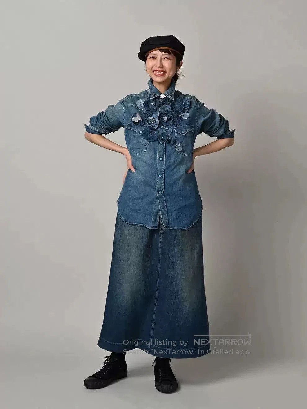 45rpm Handmade Floral Denim Shirt. Size M / US 6-8 / IT 42-44 - 3 Thumbnail