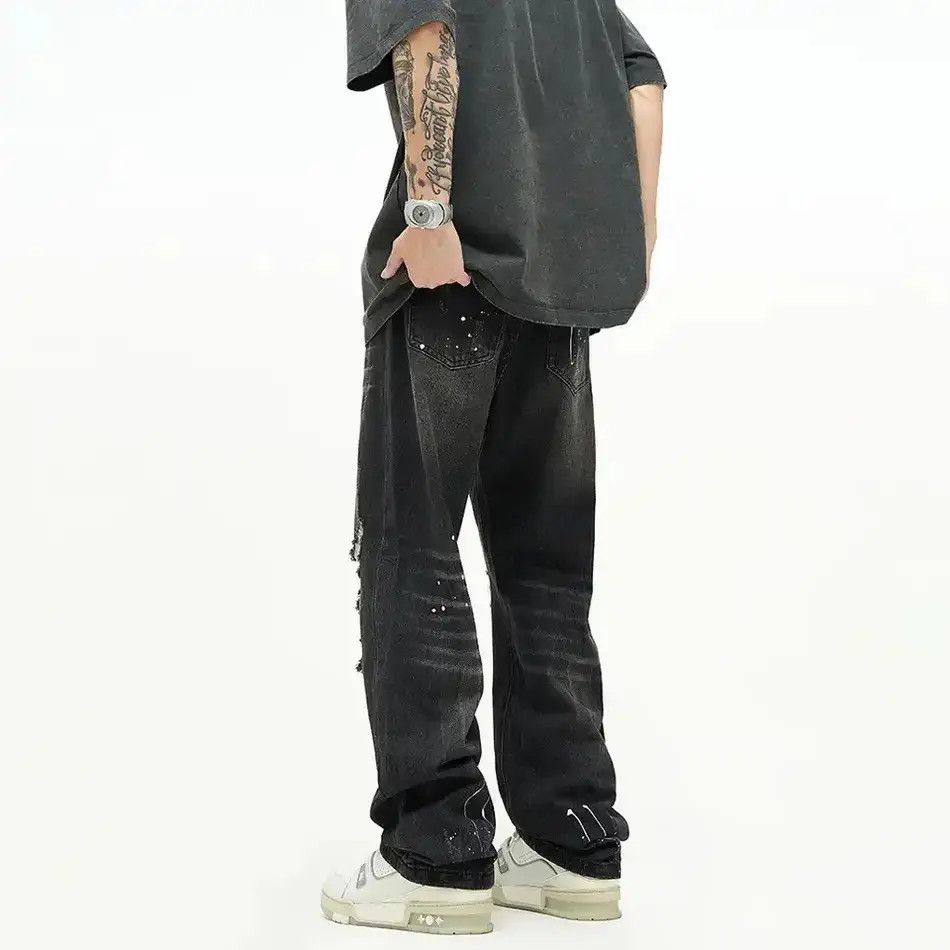 Japanese Brand Ripped Jeans Men Y2k Street Baggy Summer Black Size US 32 / EU 48 - 2 Thumbnail