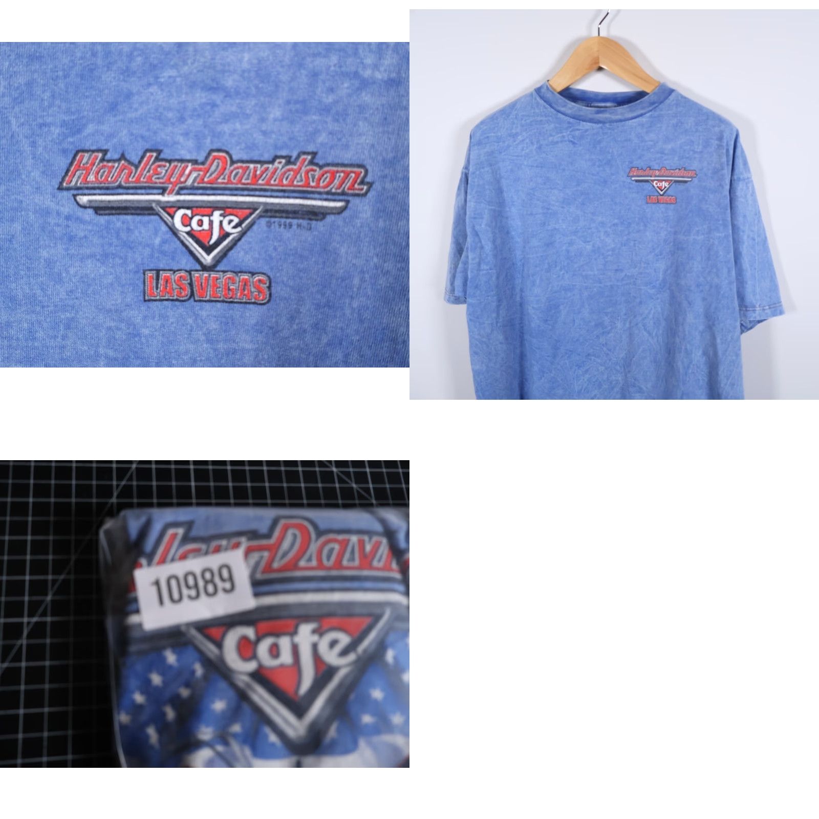 Harley Davidson VINTAGE Harley-Davidson Cafe T-Shirt 2XL Blue Acid Wash Short Sleeve Crew Neck Double-Sided Las Vegas 1999 Mens Size US XXL / EU 58 / 5 - 8 Thumbnail