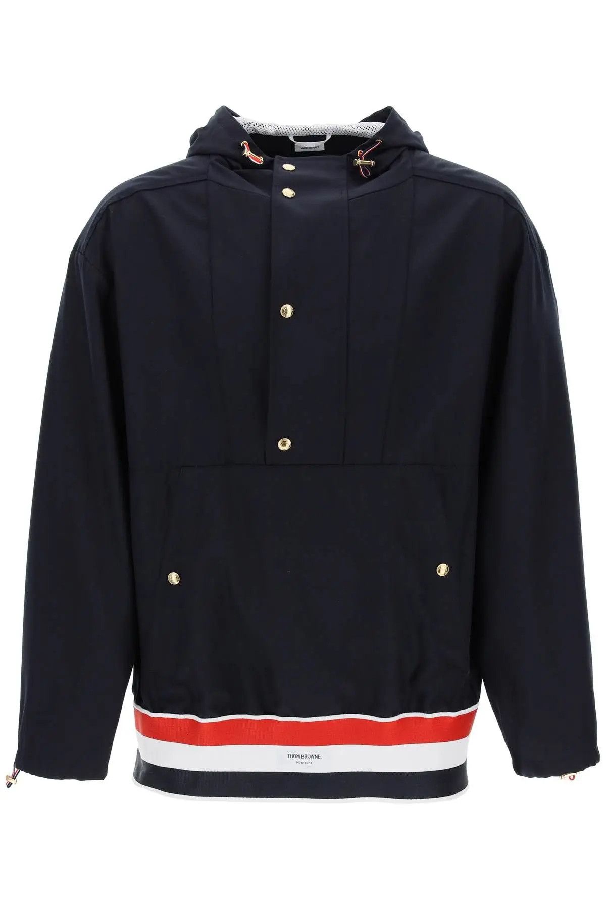 image of Thom Browne O1S22I1N0324 "lightweight Wool Anorak Jacket In Blue, Men's (Size Medium)