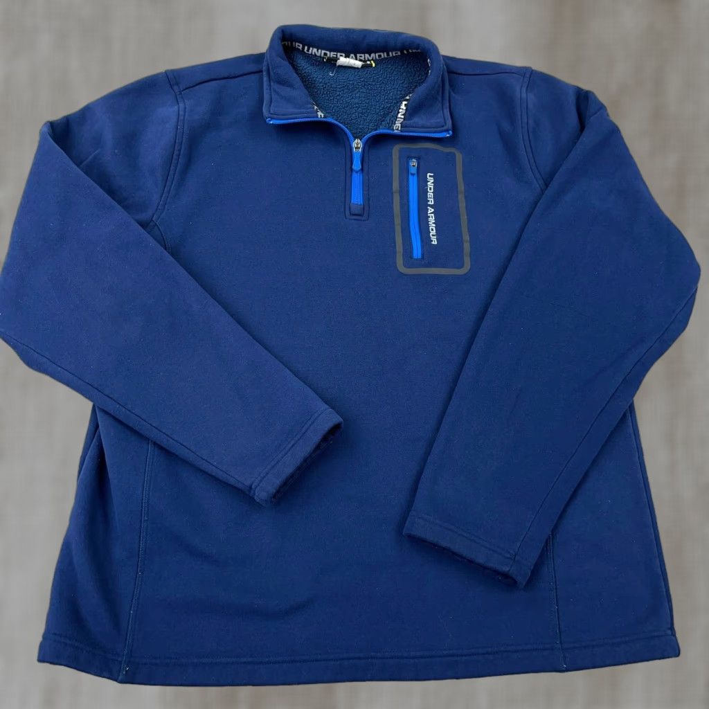 Under Armour Under Armour Sweatshirt Men L Blue Pullover 1/4 Zip Mock Neck Fleece Lined Performance/Activity All Seasons Regular Size Type: Regular Size US L / EU 52-54 / 3 - 1 Thumbnail