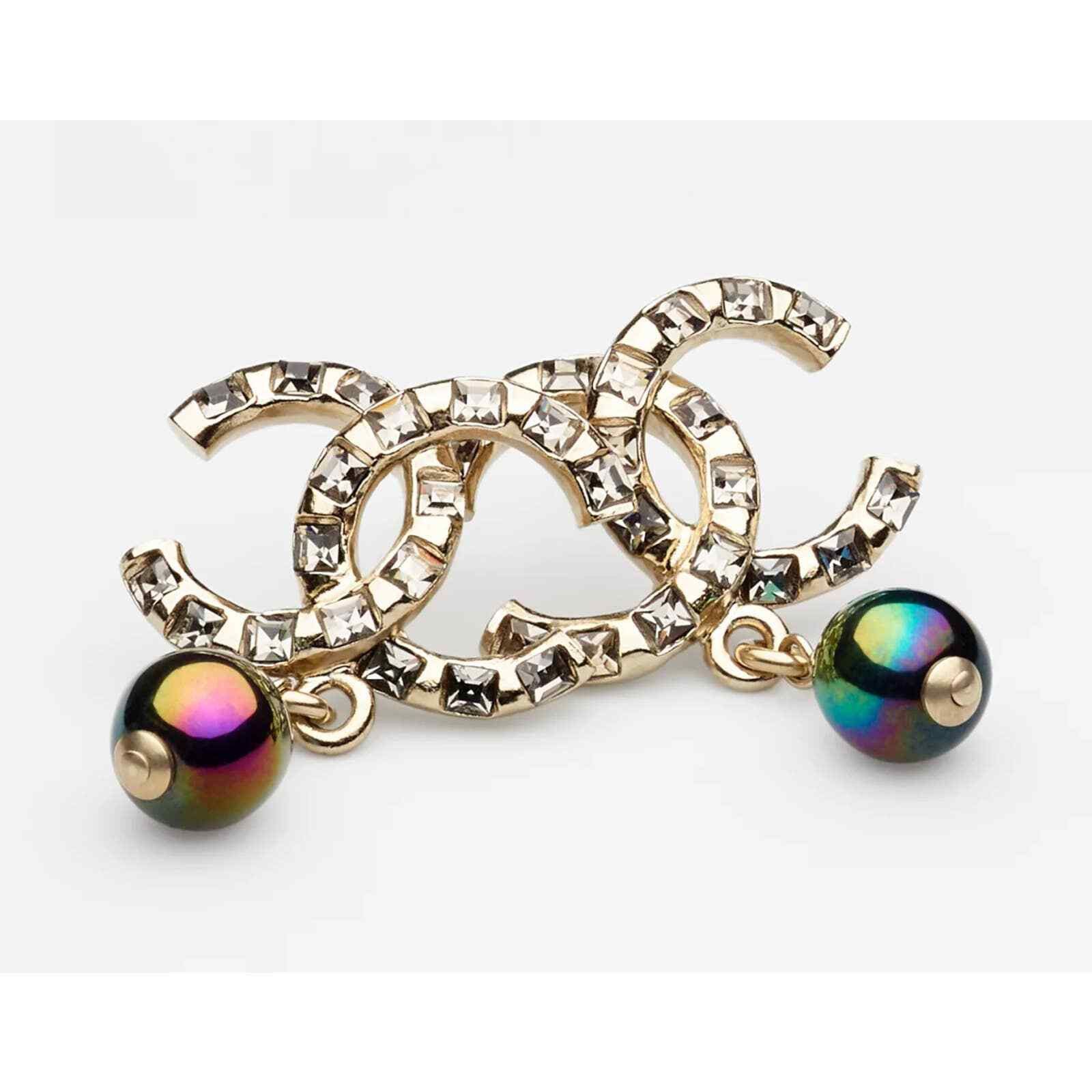 Chanel Chanel Gold Crystal Pearl Purple Statement Stud Earrings Size ONE SIZE - 5 Thumbnail