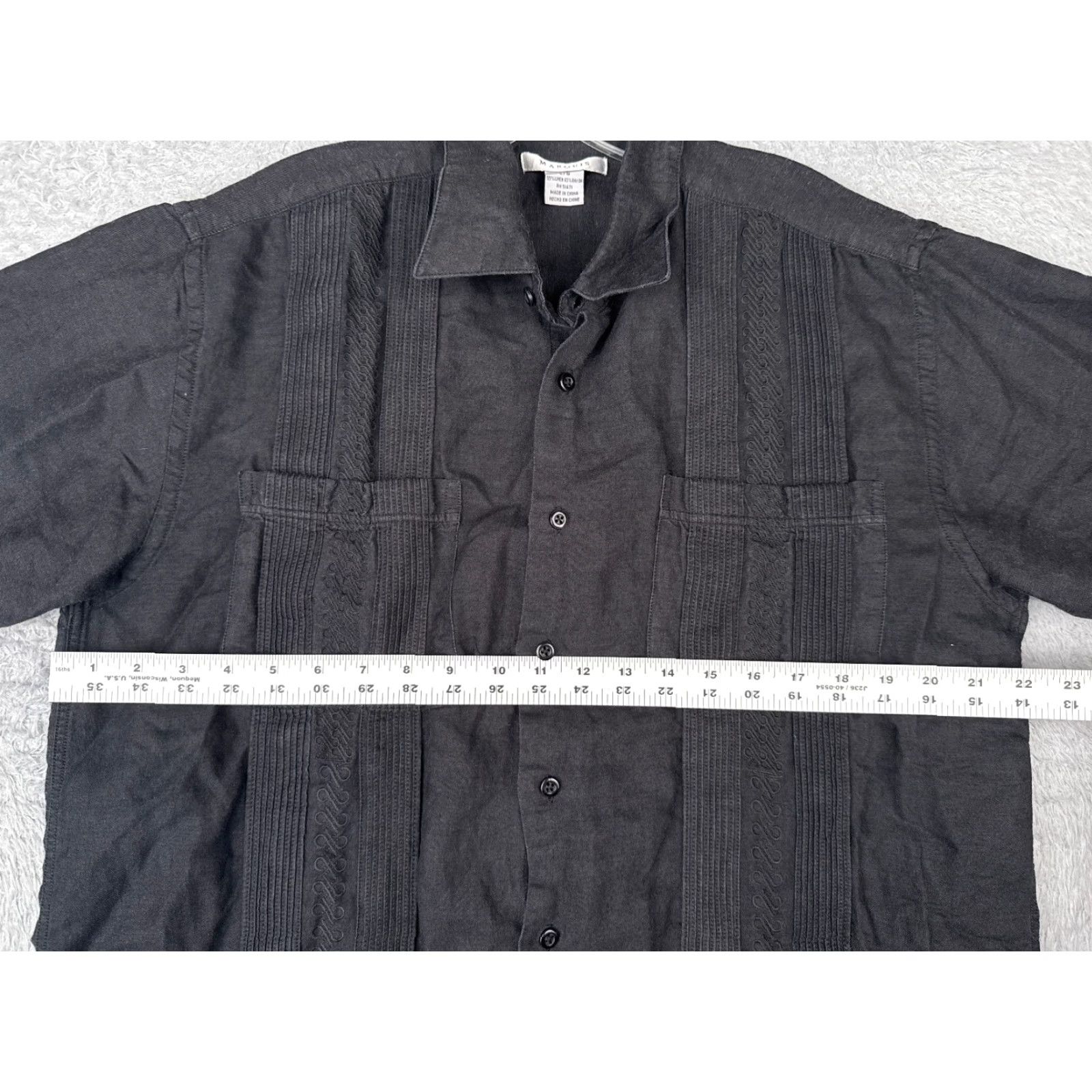 Vintage Marquis Shirt Men Large Black Linen Blend 4 Pocket Short Sleeve Button-Up Aloha Beach Hawaiian Vacation Resort Casual, Travel Mens Size US L / EU 52-54 / 3 - 7 Thumbnail