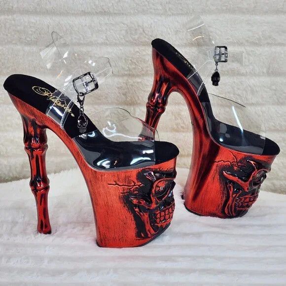 Other Rapture Clear Metallic Red Skull & Bones LED 8" High Heel Pl Size US 6 / IT 36 - 2 Thumbnail