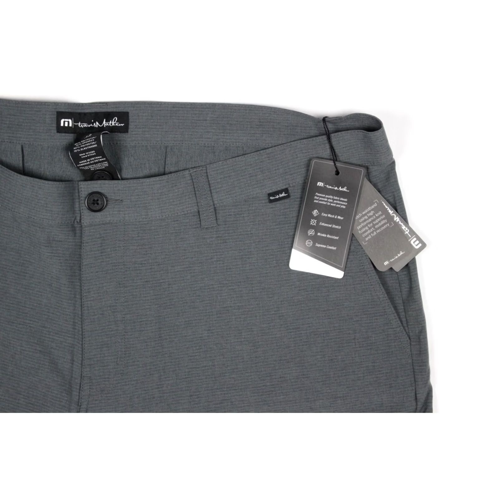 TravisMathew Travis Mathew Mens Sand Harbor Golf Shorts Heather Dk Gray Micro Stripe 1MW397 Size US 42 / EU 58 - 4 Thumbnail