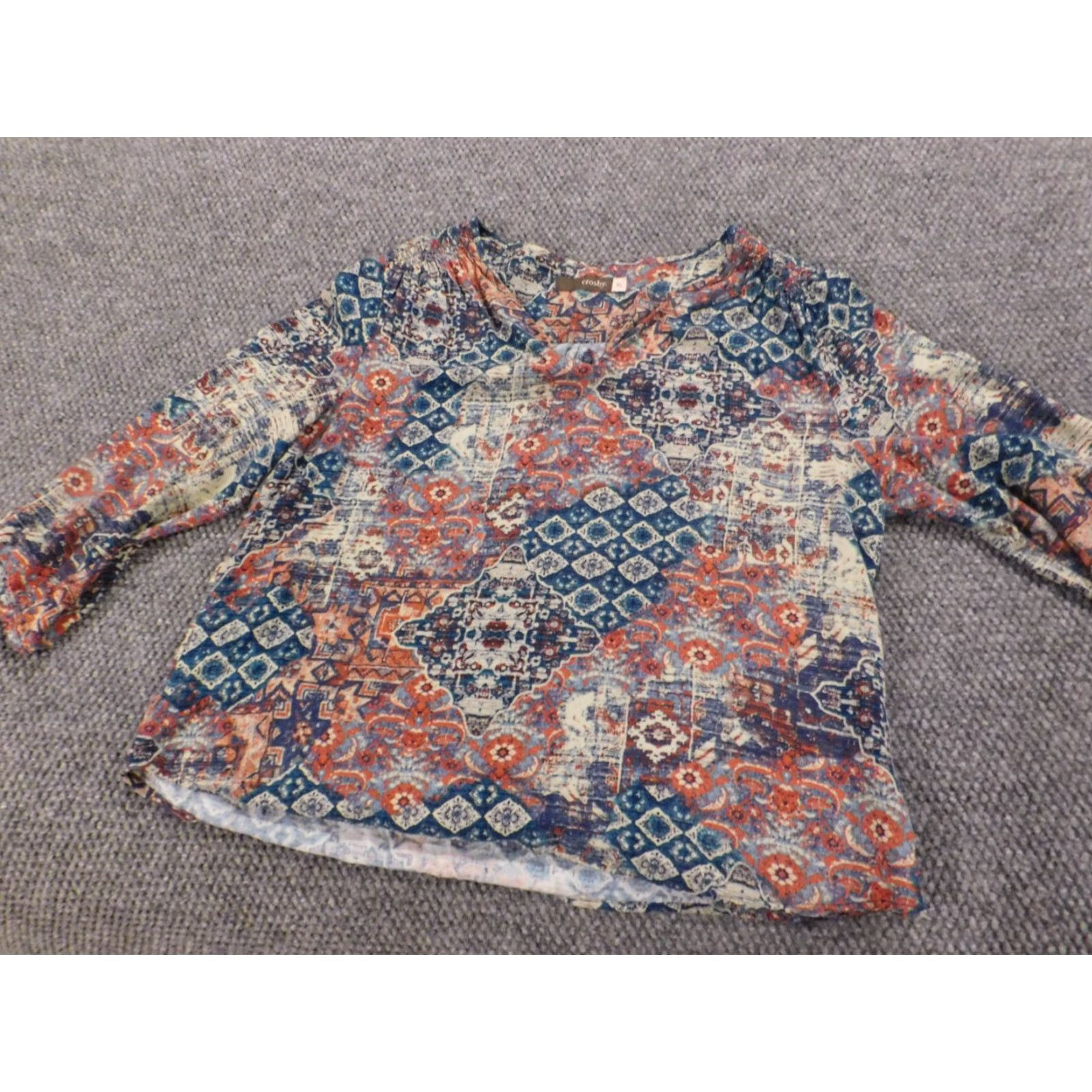 Vintage Crosby Womens Blouse XL Red Crew Neck Pullover Stretch Rayon Solid Down Button Casual Modern Size XL / US 12-14 / IT 48-50 - 2 Thumbnail