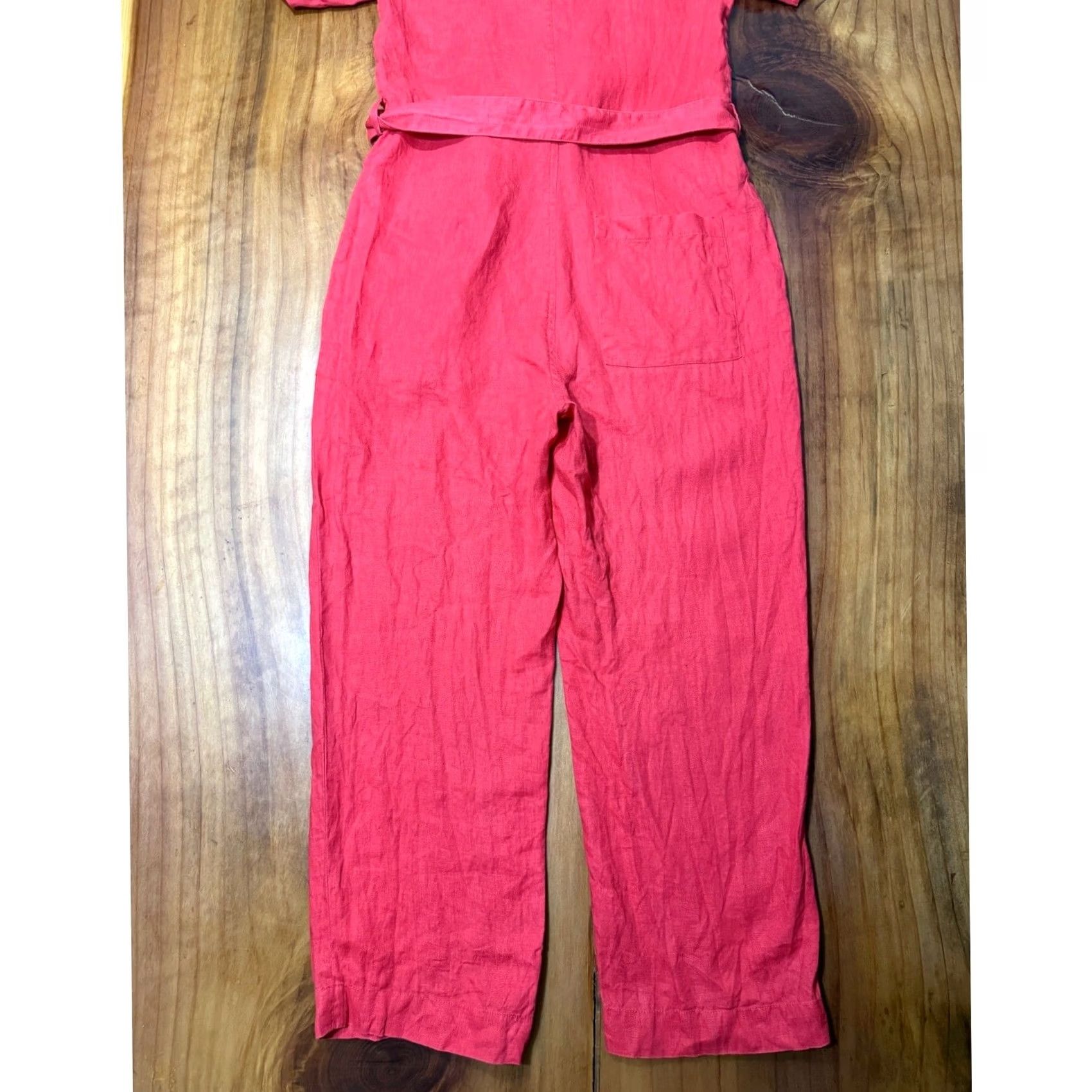 Everlane Everlane Tie Womens 0 Red Women Jumpsuit Linen Button waist Short sleeve JJ22 Size 25" / US 0 / IT 36 - 7 Thumbnail