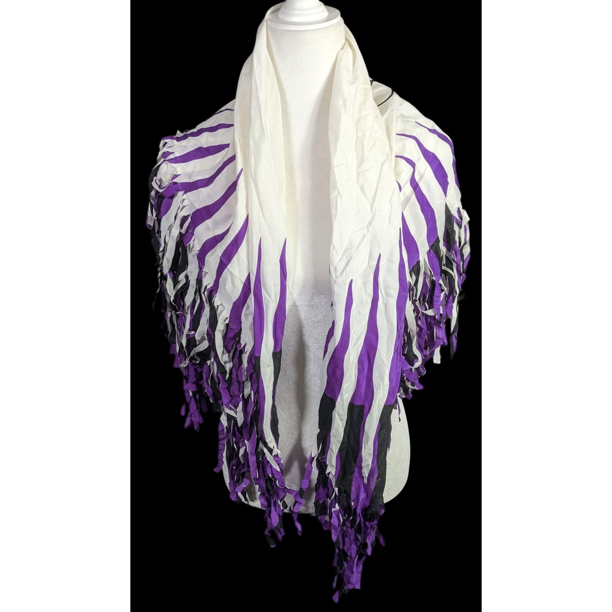Diane von Furstenberg Vintage Diane Von Furstenberg Purple Stripe Silk Fringe Scar Size ONE SIZE - 3 Thumbnail