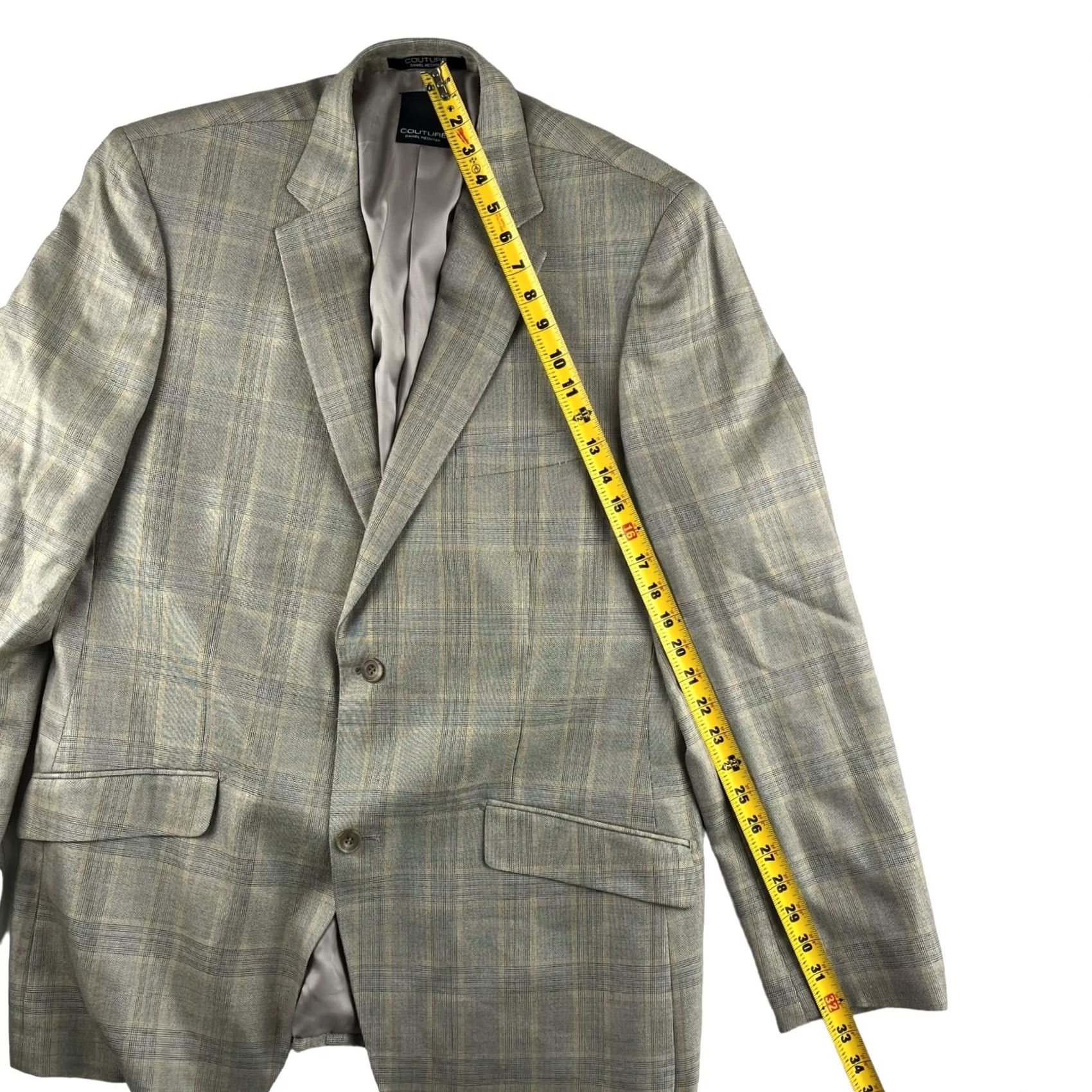 Vintage Daniel Hechter Beige Windowpane Plaid Blazer 44 Long Mens Size 44R - 5 Thumbnail
