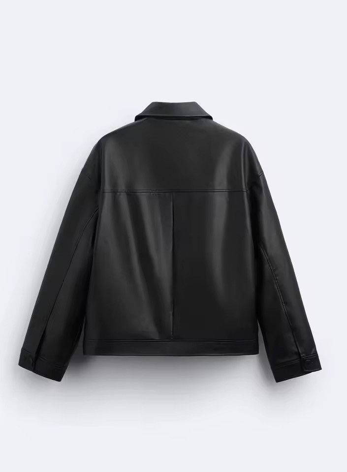 Other Casual PU Leather Loose Basic Black Jacket Size US M / EU 48-50 / 2 - 8 Thumbnail