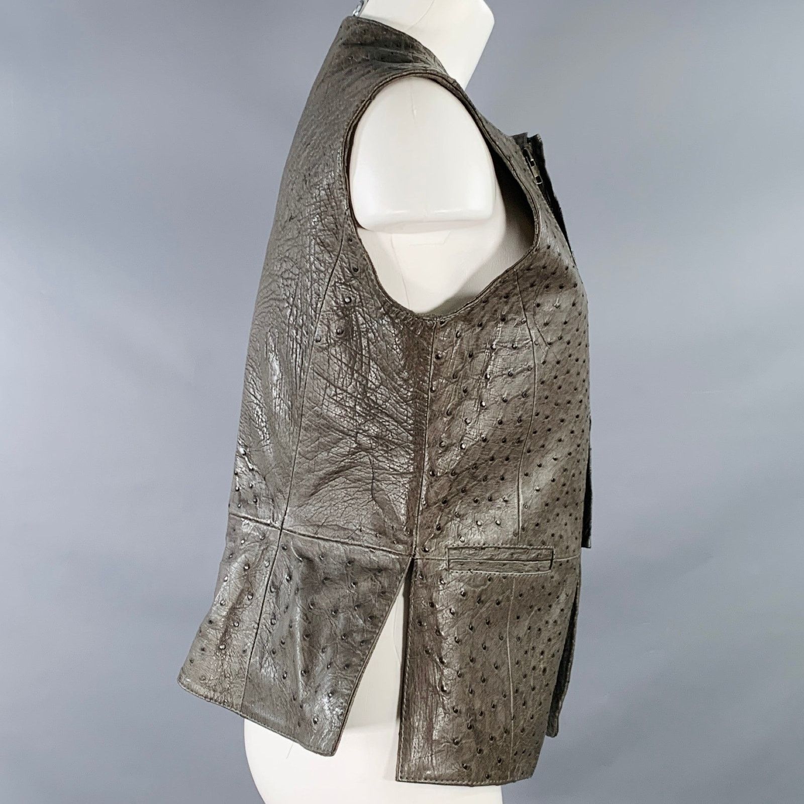 Other NAKARA Size M Grey Ostrich Leather Zip Up Vest Size M / US 6-8 / IT 42-44 - 3 Thumbnail