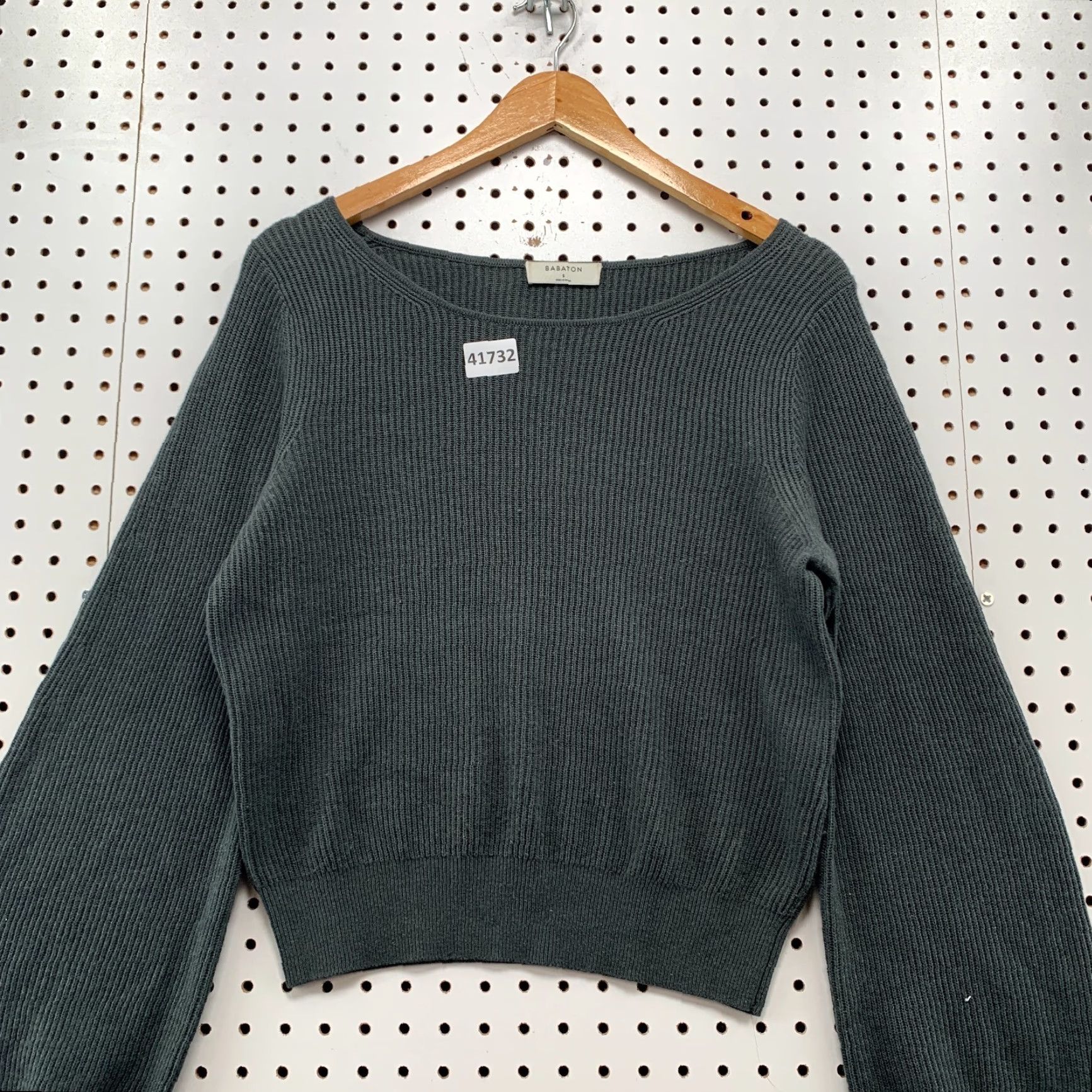 Vintage Babaton Wool Blend Knit Sweater Womens Small Gray Cropped Ribbed Long Sleeve Balloon Sleeve Size S / US 4 / IT 40 - 4 Thumbnail