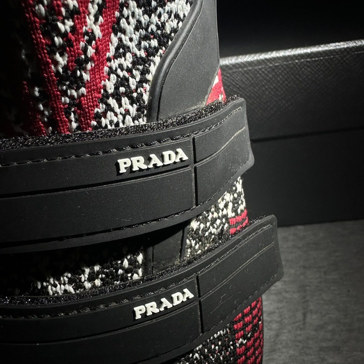 Prada PRADA Crossection Slip-On Knit Red/Black/Grey, Size 10.5 Size US 10.5 / EU 43-44 - 14 Thumbnail
