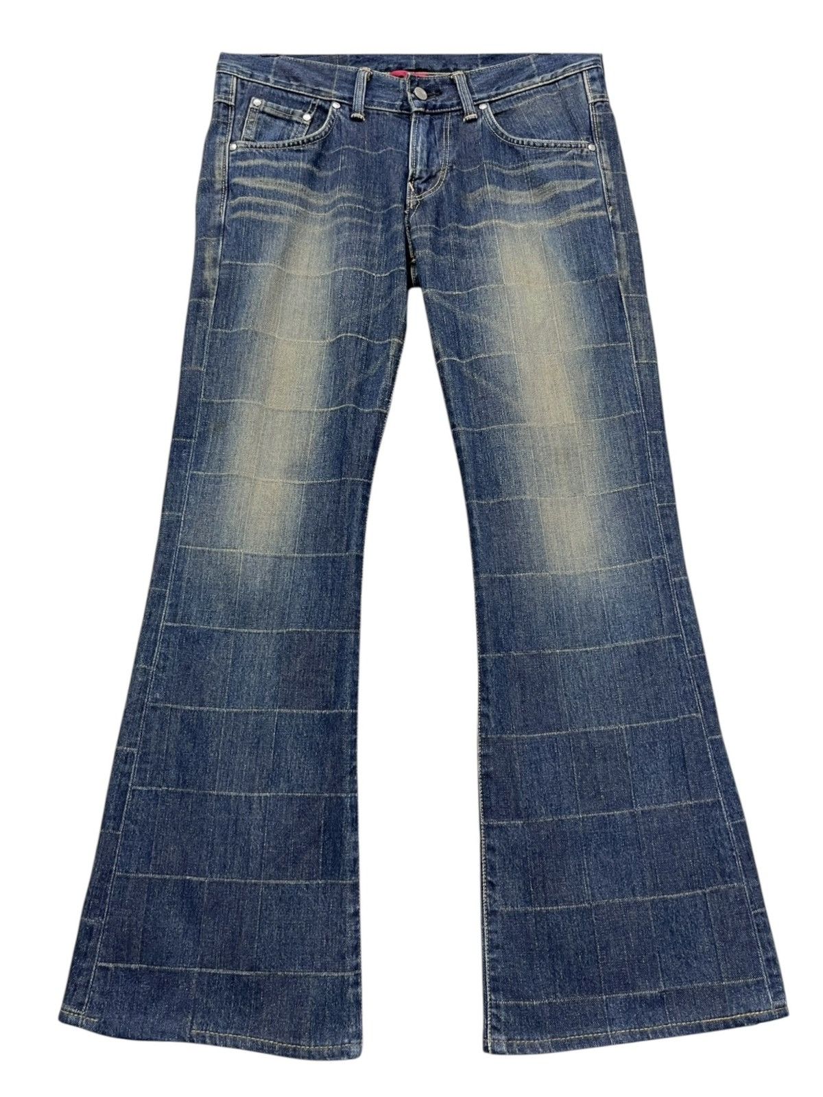 Edwin EDWIN 503 Perfect FLARE Grunge Mudwash Plaid Design Denim Size US 31 - 3 Thumbnail