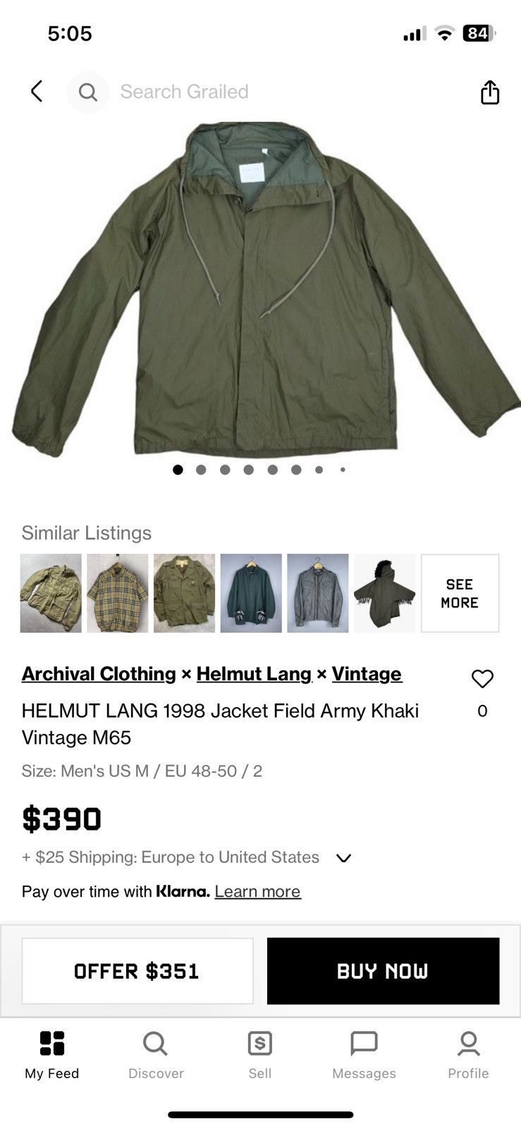 Helmut Lang × Vintage Helmut Lang 1999 Jacket Field Army Khaki Size US XS / EU 42 / 0 - 17 Thumbnail