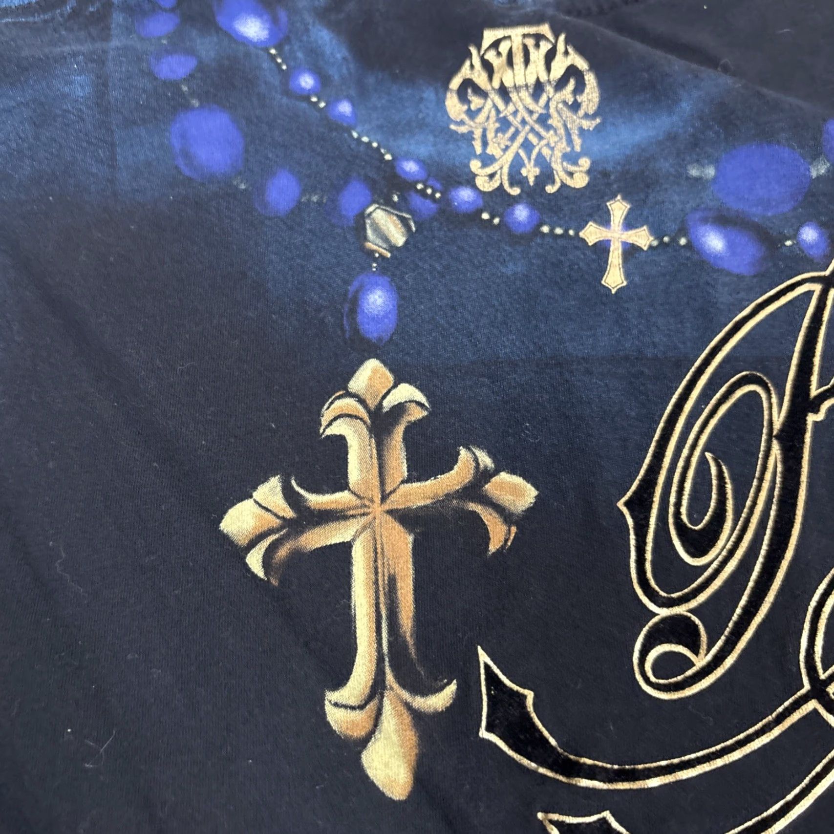 Vintage Remetee T Shirt Men’s Large Rosary Prayer Hands Skeleton Rose Cross Jesus Bead Black L Mens Size US L / EU 52-54 / 3 - 7 Thumbnail