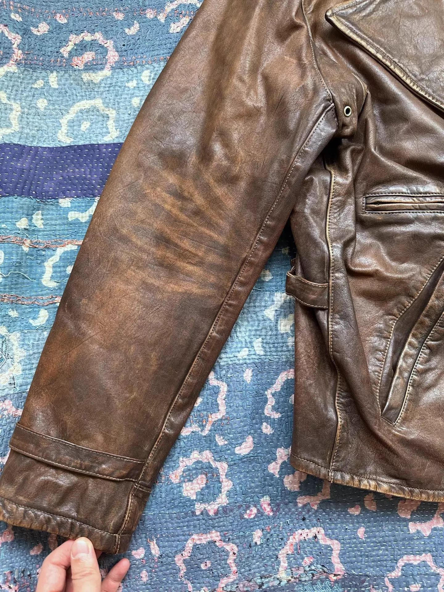 Polo Ralph Lauren RRL Distressed Slant Zipper Biker Leather Jacket L Size US L / EU 52-54 / 3 - 5 Thumbnail