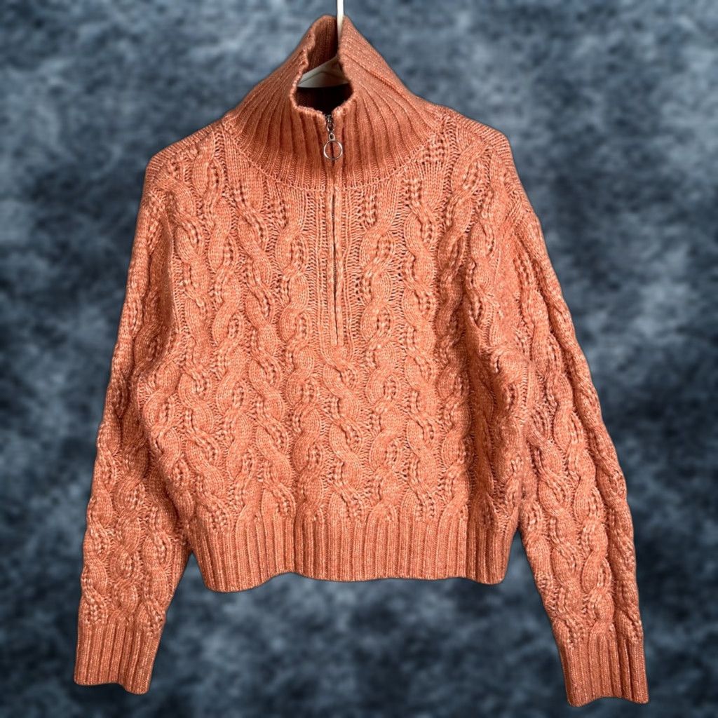 Pinko Sincerely Jules Womens Medium Pink Peach Cable Knit Half-Zip Sweater Pullover Size M / US 6-8 / IT 42-44 - 1 Thumbnail