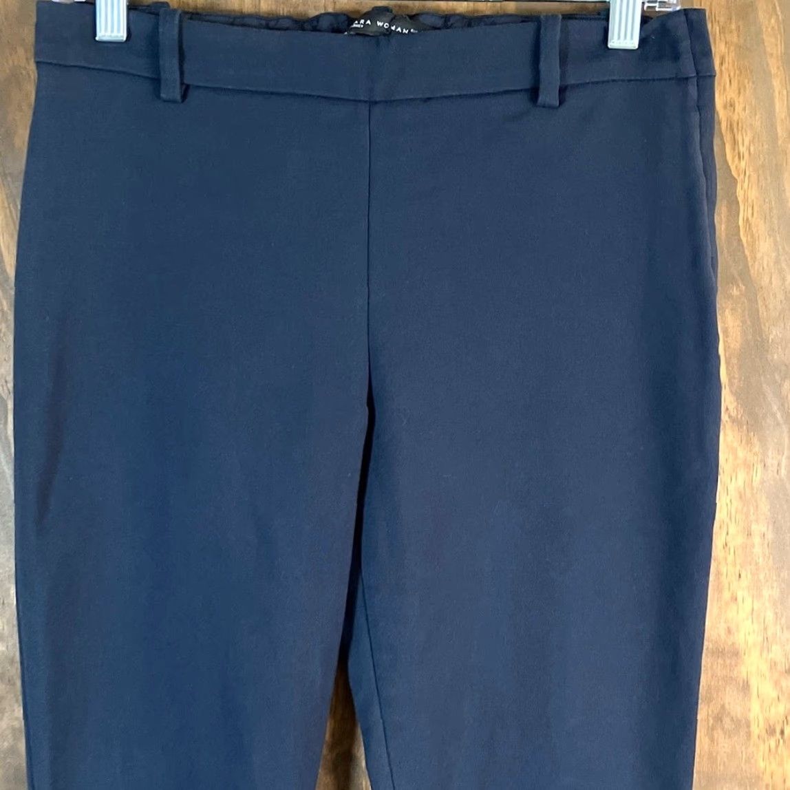 Zara Zara Womens Pants Navy Blue Mid Rise Chino Side Zip Ankle Workwear Small Size 30" / US 8 / IT 44 - 2 Thumbnail