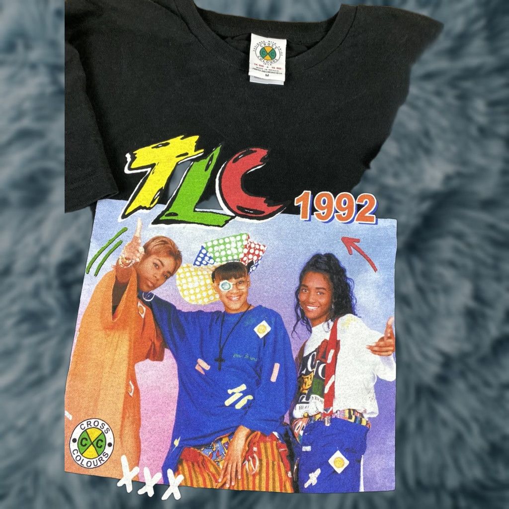 Vintage VINTAGE Cross Colours TLC 1992 Retro T-Shirt Graphic Tee Mens M Black 90s Hip Hop Shirt Mens Size US M / EU 48-50 / 2 - 1 Thumbnail