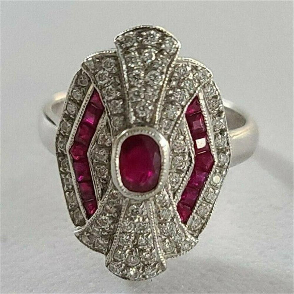 Designer 2.0Ct Vintage Ruby Red Art Deco Antique Silver Ring - Size 8 Size ONE SIZE - 2 Thumbnail