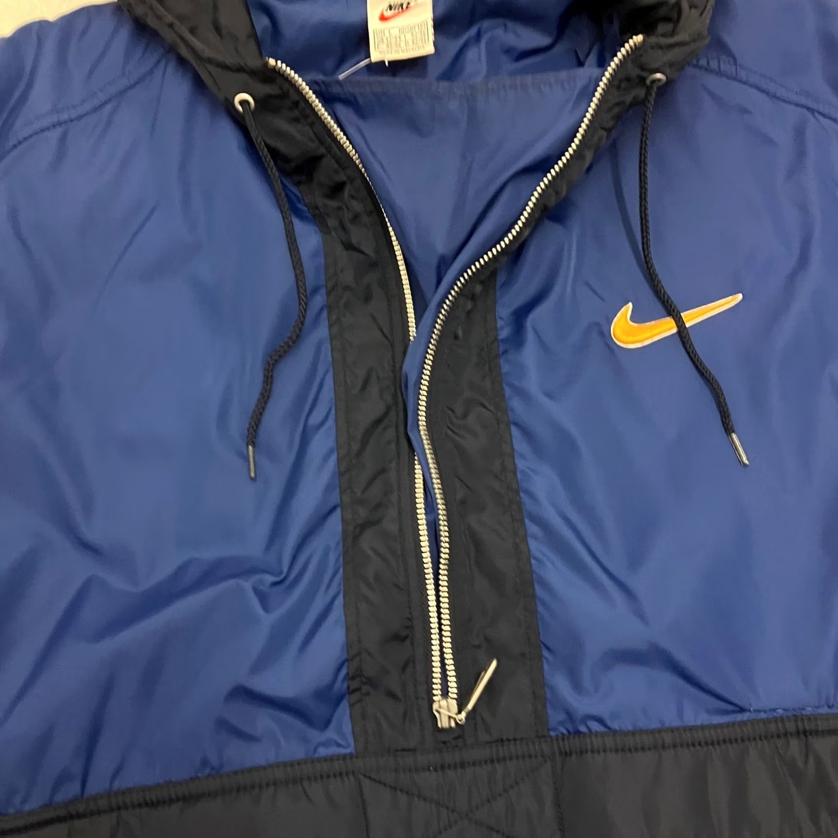 Nike VINTAGE Nike Hooded Anorak Jacket Mens L Blue Black Swoosh Pullover Coat Size US L / EU 52-54 / 3 - 7 Thumbnail