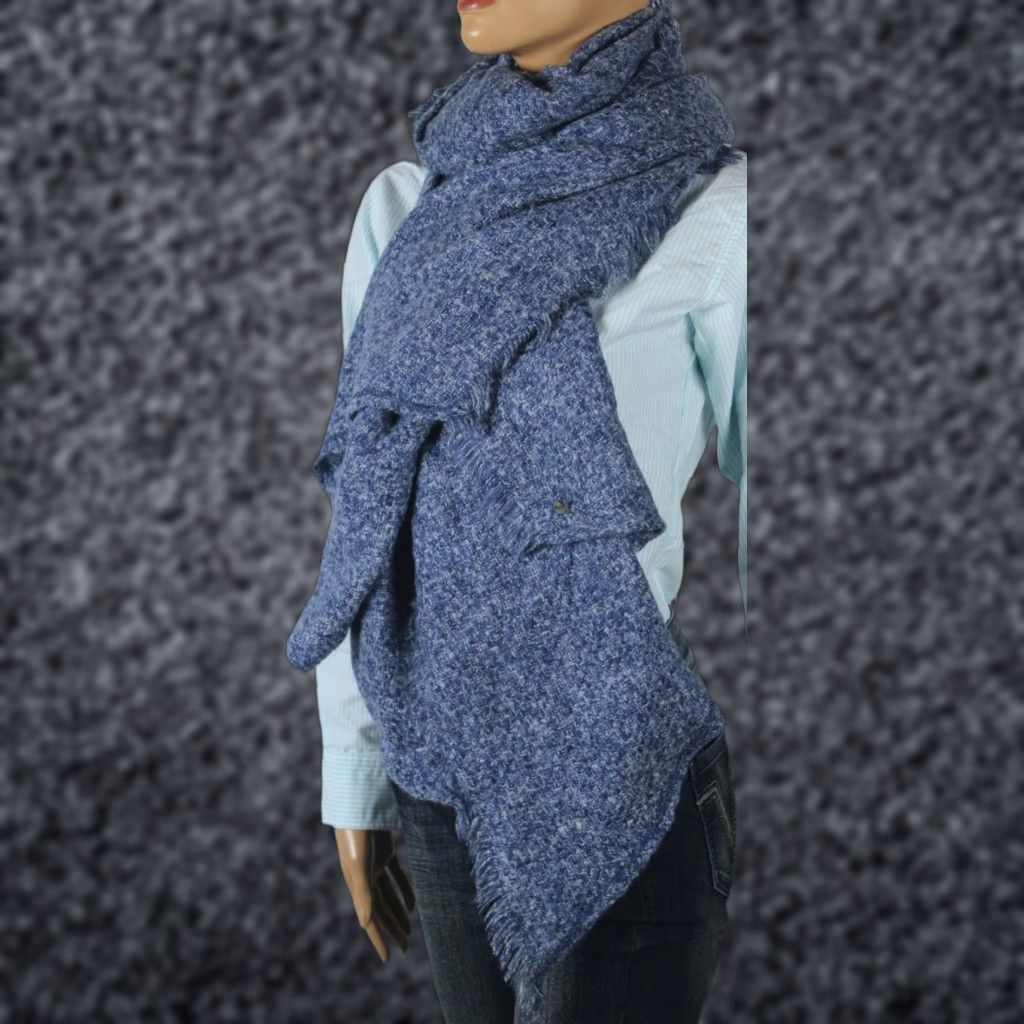 Ralph Lauren Ralph Lauren Large Soft Scarf Cadet Blue Heather Silver LRL Fringe Border NWT Shawl/Wrap Women XS? Size ONE SIZE - 1 Preview