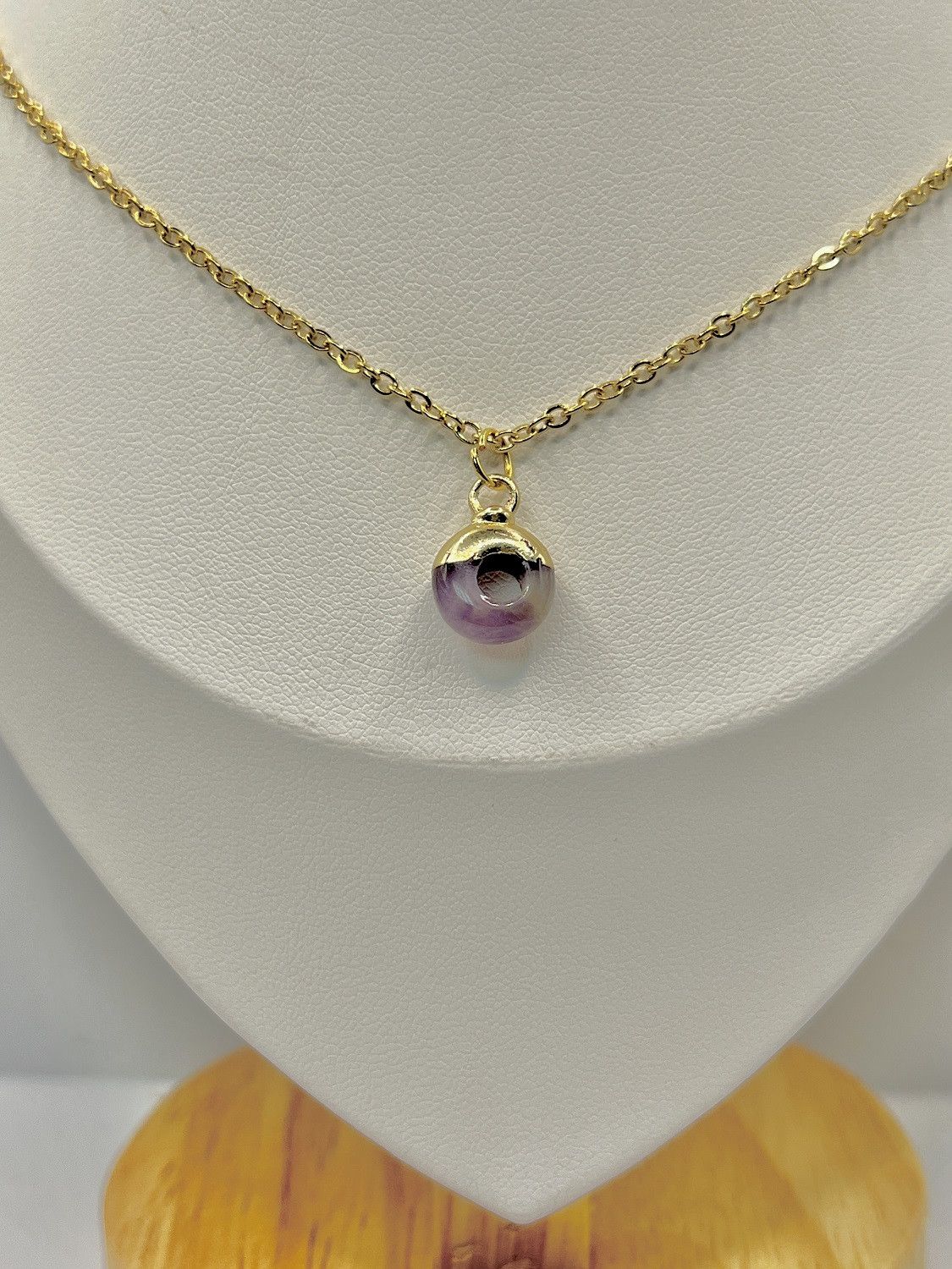Handmade Purple Round Amethyst Gold Chain Necklace Size ONE SIZE - 3 Thumbnail