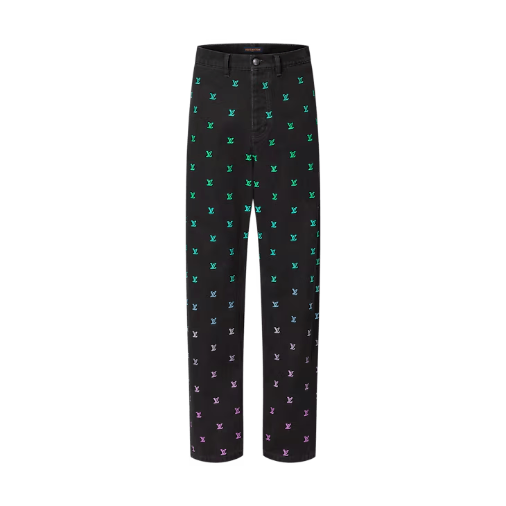 LV Blason Gradient Embroidered Denim Skate Trousers