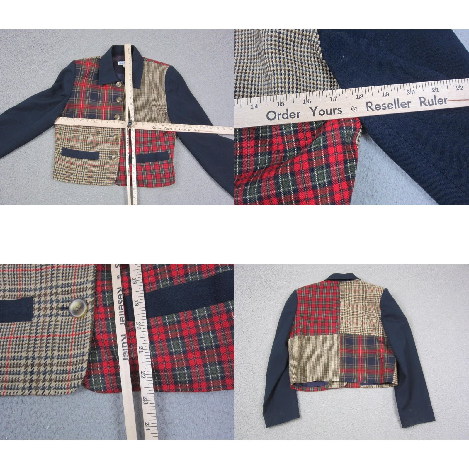 Brooks VINTAGE David Brooks Jacket Womens 8 Blue Red Wool Patchwork Cropped 90s USA Size M / US 6-8 / IT 42-44 - 8 Thumbnail