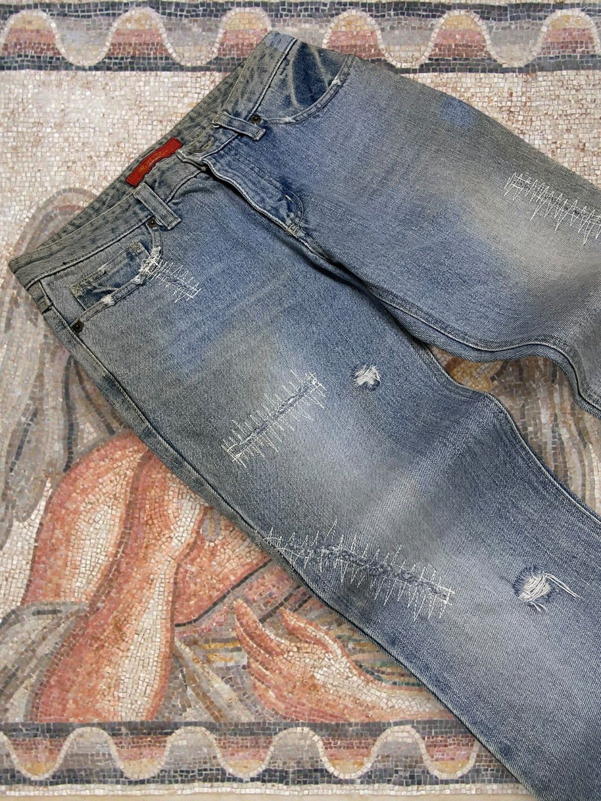 Tornado Mart Vintage 1990s Japan Designer Real Blue Interplanet Flared Size US 28 / EU 44 - 7 Thumbnail
