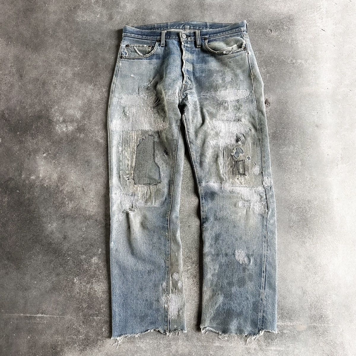 Levi's 70s Vintage Levis BORO THRASHED 501 66 Early Repair Denim Size US 33 - 1 Thumbnail