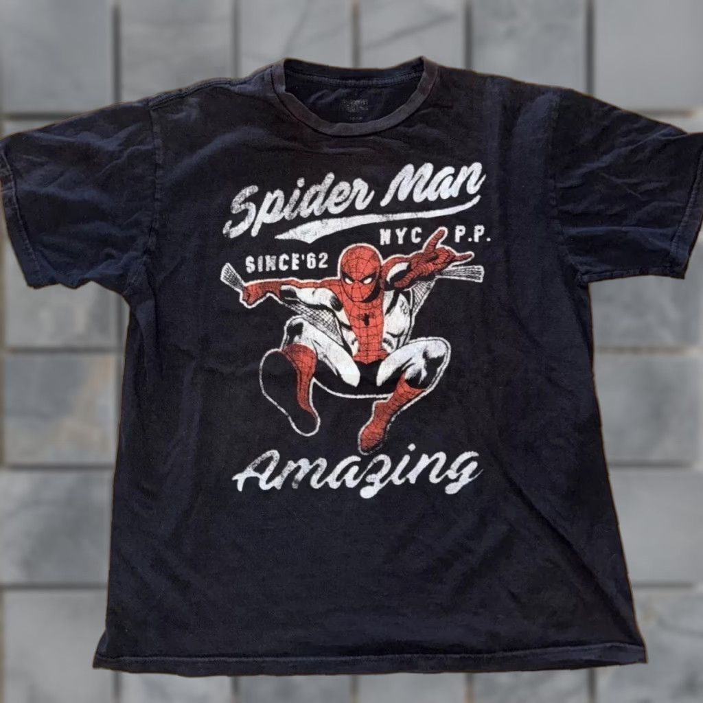 Vintage Marvel Amazing Spider Man T-Shirt Men Large Black 21x26