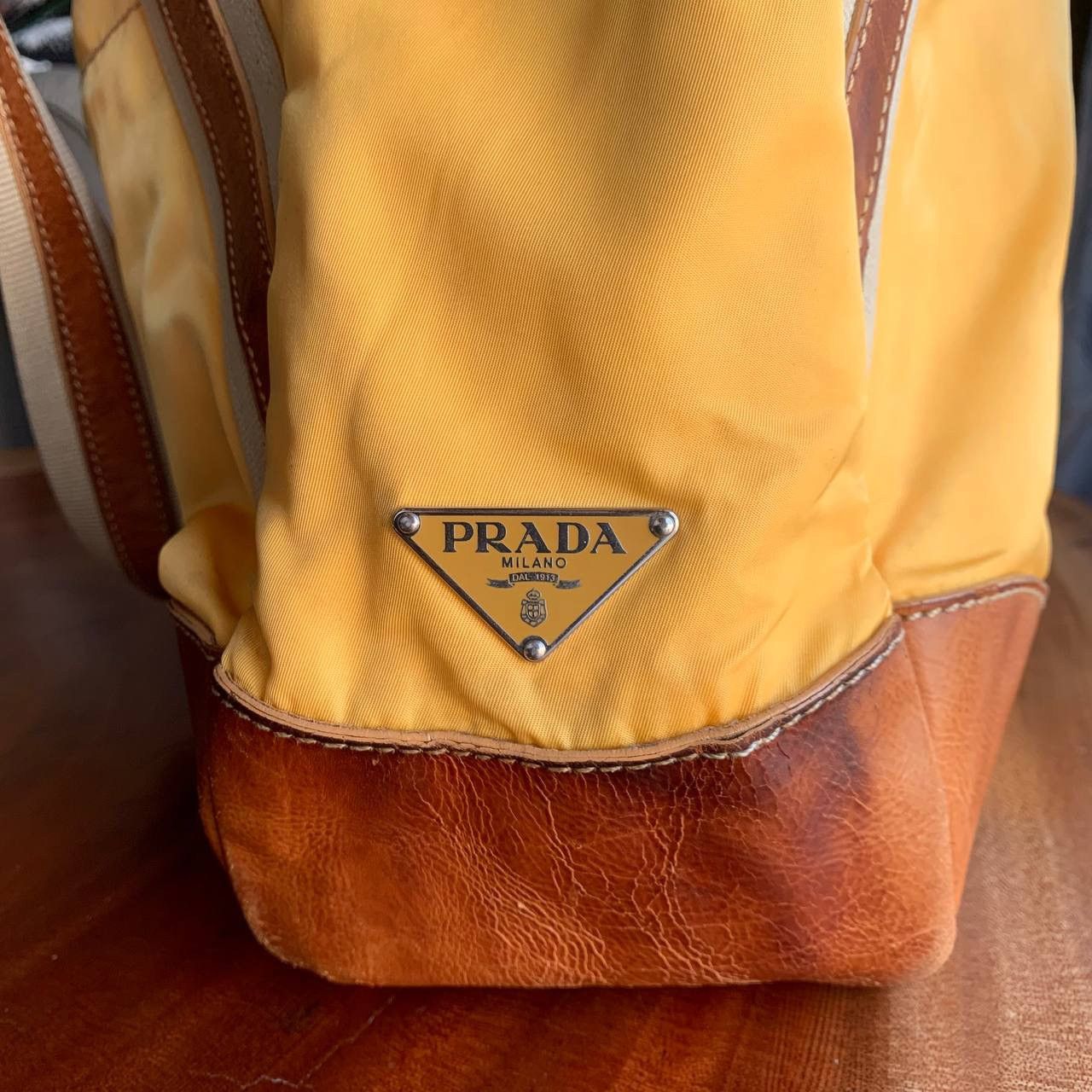 Prada Prada Nylon Side Logo Leather Yellow Tote Bag Size ONE SIZE - 3 Thumbnail