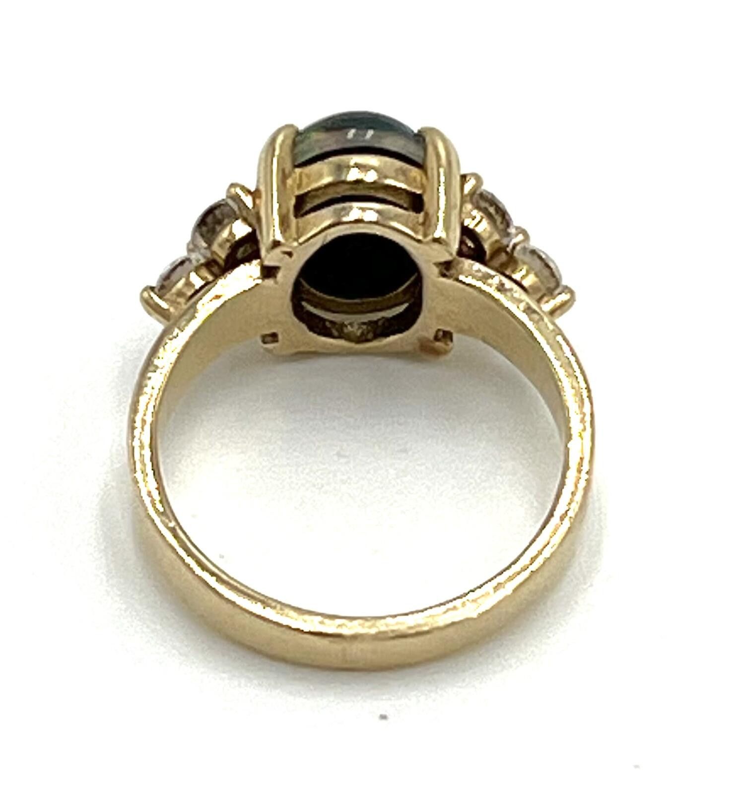 Other Black Opal Cabuchon & Cubic Zirconia 14K Gold Ring Size 6.75 Size ONE SIZE - 3 Thumbnail