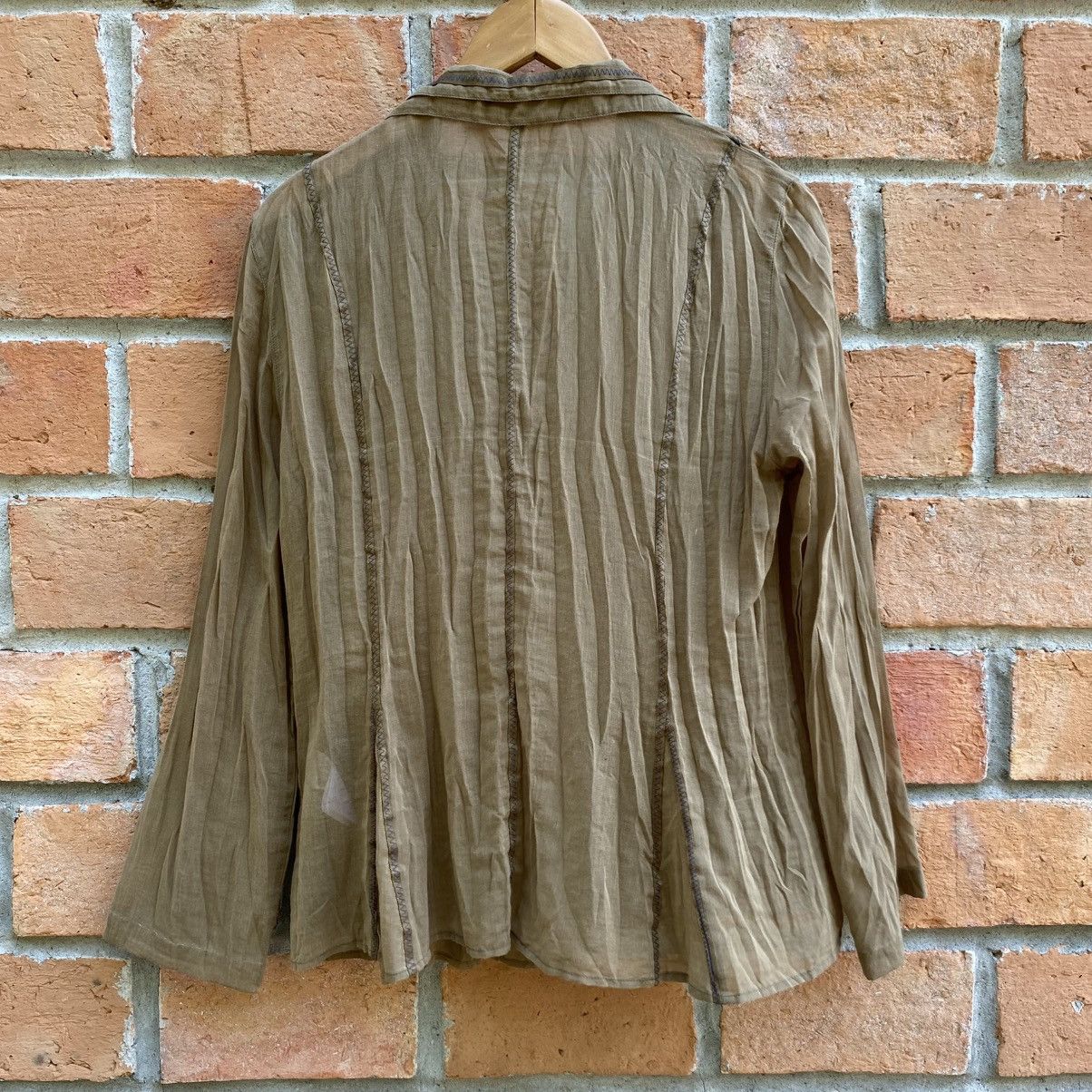Japanese Brand Hiroko BIS Camel Beige Crinkle Button-Up Blouse Size L / US 10 / IT 46 - 2 Thumbnail