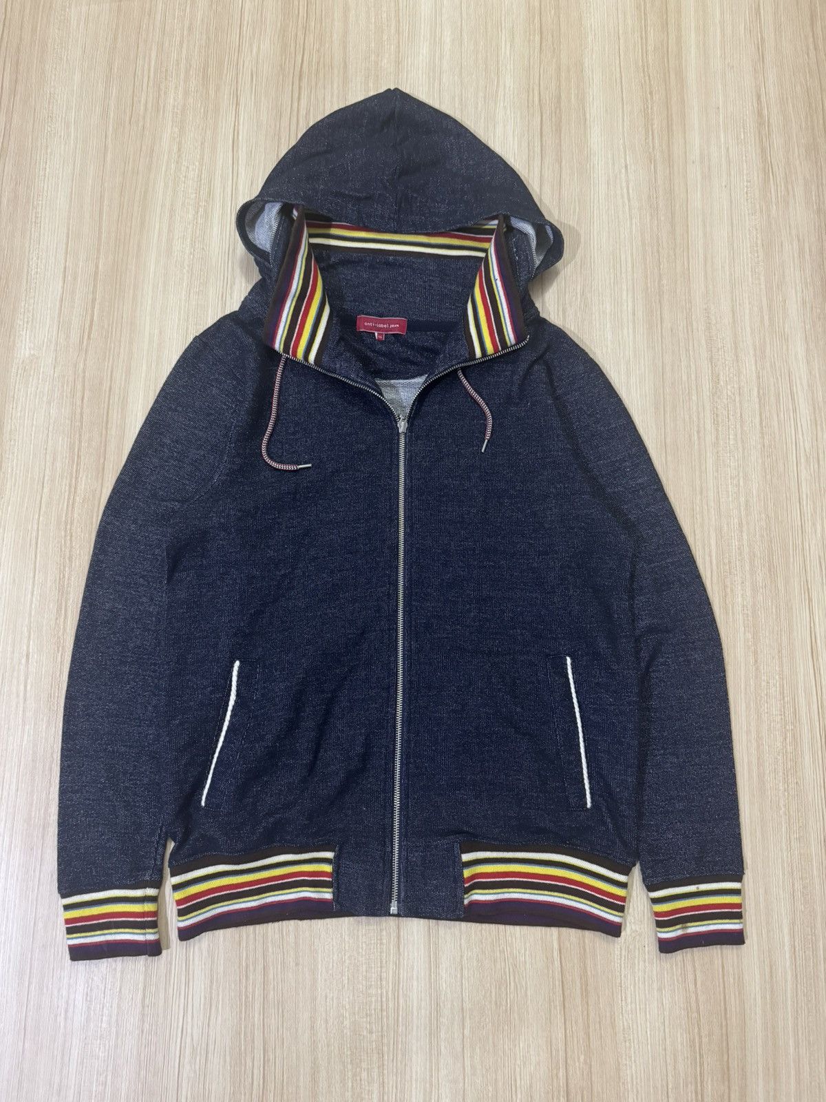 Japanese Brand ANTI LEBEL JEAN HOODIE DISTINCTIVE MULTI COLOR STRIPED Size US L / EU 52-54 / 3 - 1 Thumbnail